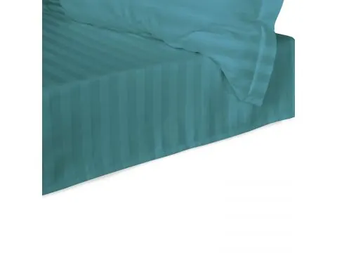 Prześcieradło bambusowe satyna bawełniana 220x260 Turkus morski bez gumki Stripe paski turkusowe