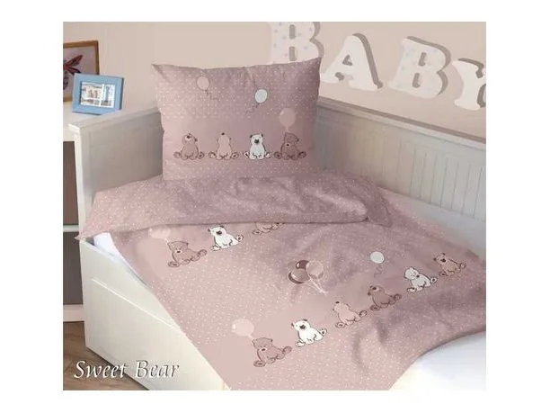 Komplet pościeli satynowej dziecięcej Greno 160x200 Sweet Bear Beż