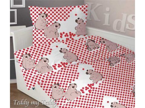 Komplet pościeli satynowej dziecięcej Greno 160x200 Teddy My Teddy Czerwony Komplet pościeli satynowej dziecięcej Greno 160x200 Teddy My Teddy Czerwony