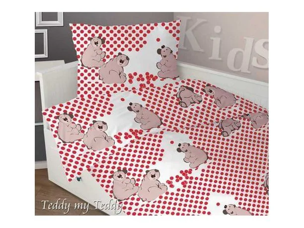 Komplet pościeli satynowej dziecięcej Greno 160x200 Teddy My Teddy Czerwony