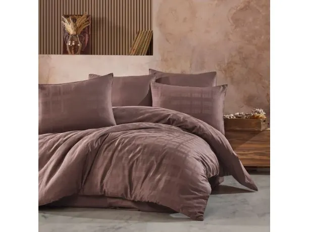 Satyna bawełniana Marsela 200x220 +2/70x80 Brown jednobarwna krateczka satynlove exclusive brązowa