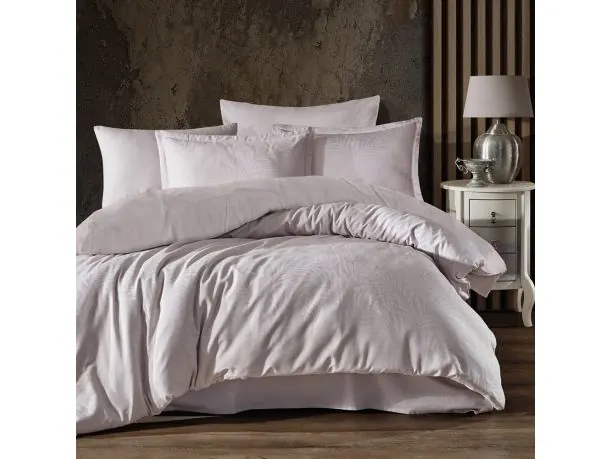 Pościel z satyny bawełnianej Jacquard 160x200+2/70x80/ Arata 1 Luxury jasny beż liście palmy