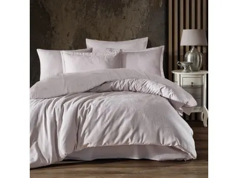 Pościel z satyny bawełnianej Jacquard 220x200+2/70x80/ Arata 1 Luxury jasny beż liście palmy