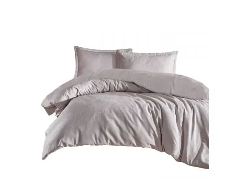 Pościel z satyny bawełnianej Jacquard 220x200+2/70x80/ Arata 1 Luxury jasny beż liście palmy