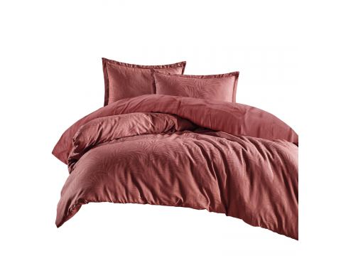 Pościel z satyny bawełnianej Jacquard 160x200+2/70x80/ Arata 2 Luxury cegła liście palmy