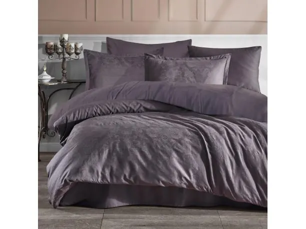 Pościel z satyny bawełnianej żakardowej 160x200+2/70x80/ Arven Luxury ornament antracyt