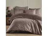 Pościel z satyny bawełnianej żakardowej 220x200+2/70x80/ Sadra Luxury Jacquard brązowe liście