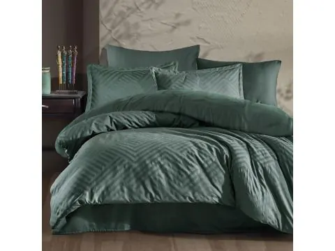 Pościel z satyny bawełnianej żakardowej 160x200+2/70x80/ Tula 1 Luxury Jacquard zielony wzorek