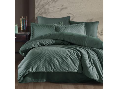 Pościel z satyny bawełnianej żakardowej 220x200+2/70x80/ Tula 1 Luxury Jacquard zielony wzorek