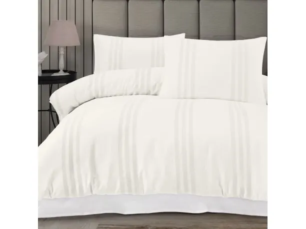 Pościel bawełniana jednobarwna 220x200+2/70x80 Melkor krem pasy żakardowe