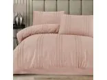 Pościel bawełniana jednobarwna 220x200+2/70x80 Melkor pink pasy żakardowe różowe