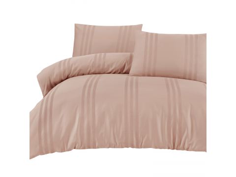 Pościel bawełniana jednobarwna 220x200+2/70x80 Melkor pink pasy żakardowe różowe