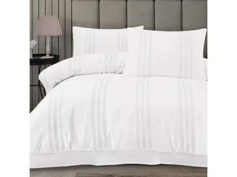 Pościel bawełniana jednobarwna 220x200+2/70x80 Melkor białe pasy żakardowe