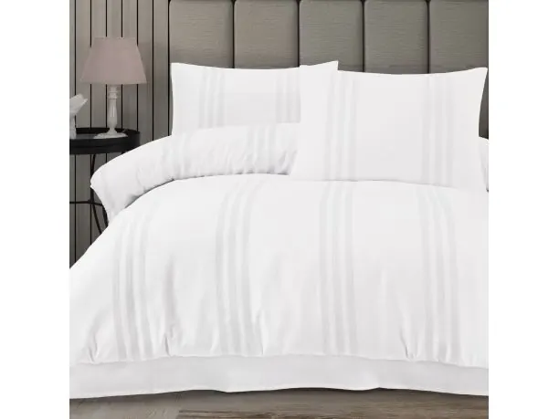 Pościel bawełniana jednobarwna 220x200+2/70x80 Melkor białe pasy żakardowe