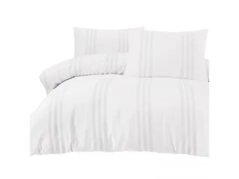 Pościel bawełniana jednobarwna 220x200+2/70x80 Melkor białe pasy żakardowe
