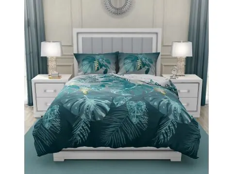 Pościel satynowa 160x200+2/70x80 liście monstery Platinium collection forest