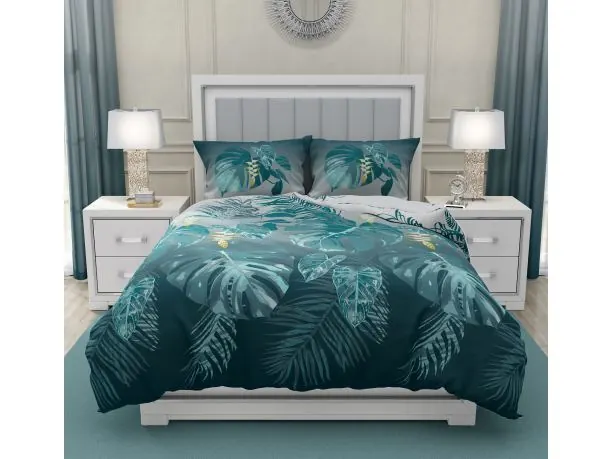 Pościel satynowa 160x200+2/70x80 liście monstery Platinium collection forest