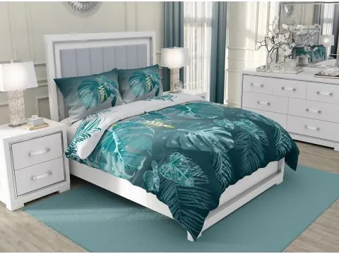 Pościel satynowa 160x200+2/70x80 liście monstery Platinium collection forest