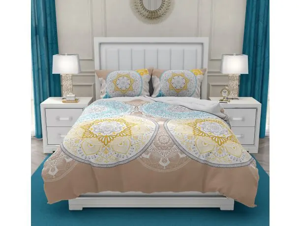 Pościel satynowa 220x200+2/70x80 kolorowa rozeta Platinium collection harmony