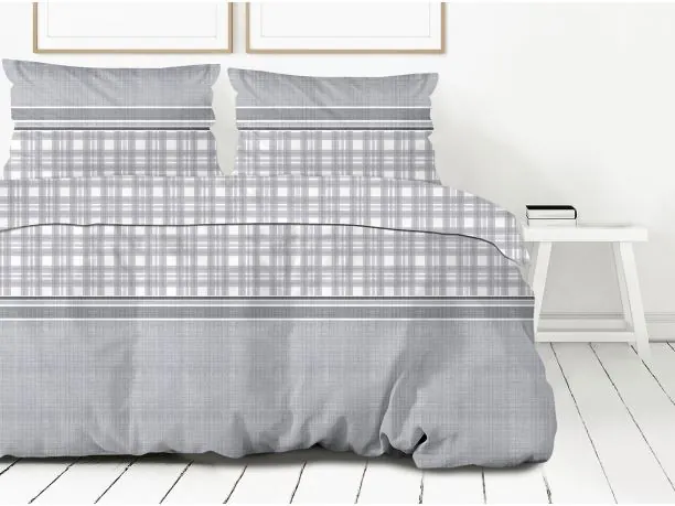 Pościel satynowa 160x200+2/70x80 bawaria frotex szara kratka