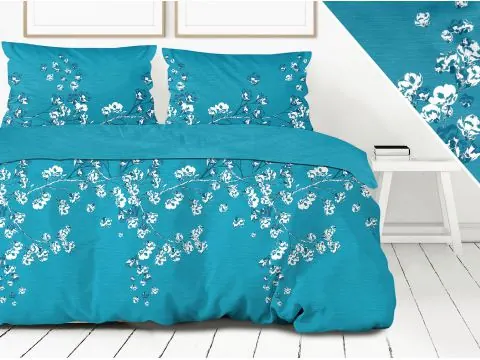 Pościel satynowa 140x200+1/70x80 kyoto szmaragdowa frotex kwiatuszki