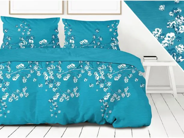 Pościel satynowa 140x200+1/70x80 kyoto szmaragdowa frotex kwiatuszki