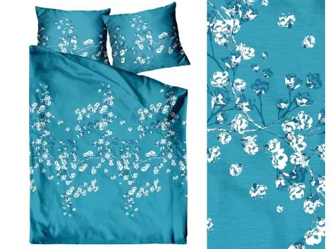 Pościel satynowa 140x200+1/70x80 kyoto szmaragdowa frotex kwiatuszki