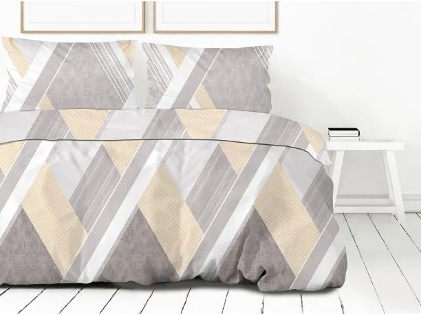 Pościel satynowa 160x200+2/70x80 pablo frotex szaro beżowe romby