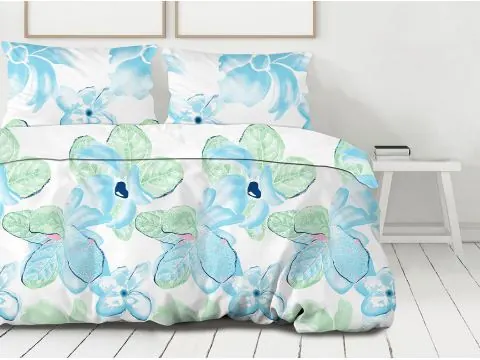 Pościel satynowa 160x200+2/70x80 saint tropez frotex niebieskie kwiaty