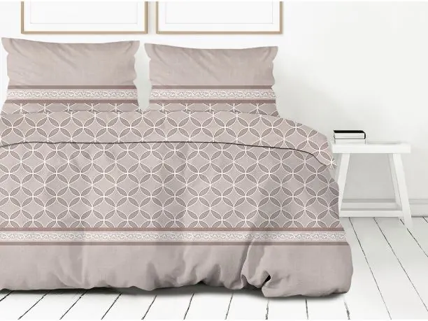 Pościel satynowa 140x200+1/70x80 viva magenta frotex beżowa geometria