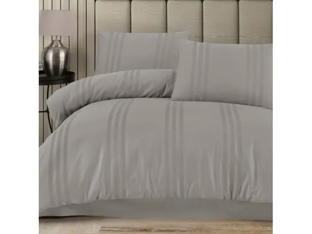 Pościel bawełniana jednobarwna 220x200+2/70x80 Melkor szare pasy żakardowe