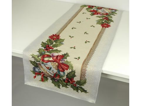 Bieżnik gobelinowy świąteczny 40x100 cm banieczki, dzwoneczek wz 262 SlodkieSny