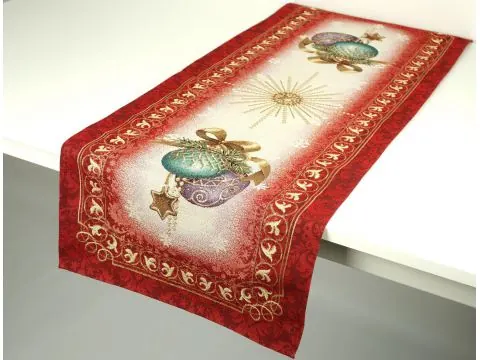 Bieżnik gobelinowy świąteczny 40x100 cm banieczki na bordowym tle wz 241 SlodkieSny