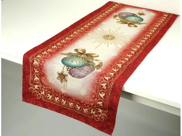 Bieżnik gobelinowy świąteczny 40x100 cm banieczki na bordowym tle wz 241 SlodkieSny