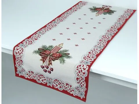 Bieżnik gobelinowy świąteczny 40x100 cm stroik ze świeczką wz 201 SlodkieSny