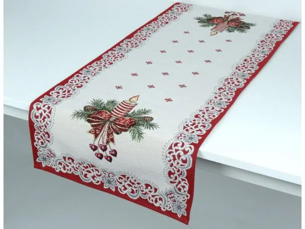 Bieżnik gobelinowy świąteczny 40x100 cm stroik ze świeczką wz 201 SlodkieSny