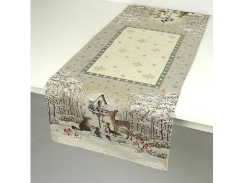 Bieżnik gobelinowy świąteczny 40x100 cm sarenka, lisek, zajączek wz 235 SlodkieSny