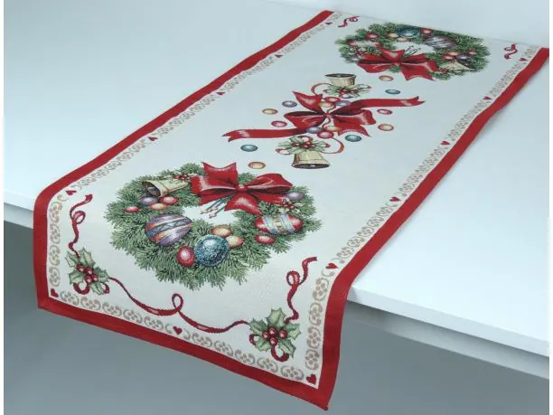 Bieżnik gobelinowy świąteczny 40x100 cm stroik, kokardka wz 202 SlodkieSny