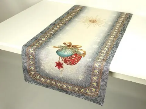 Bieżnik gobelinowy świąteczny 45x140 cm banieczki na granatowo srebrnym tle wz 203 SlodkieSny