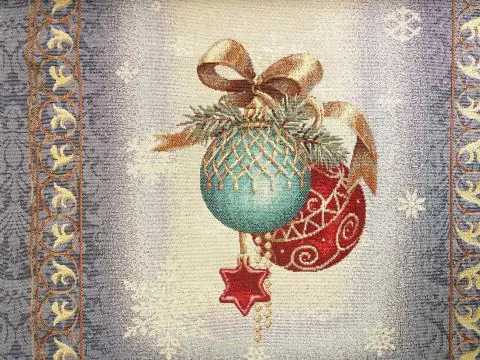 Bieżnik gobelinowy świąteczny 45x140 cm banieczki na granatowo srebrnym tle wz 203 SlodkieSny