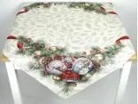 Bieżnik serweta gobelinowy świąteczny 100x100 cm bańki z kokardką wz 204 SlodkieSny