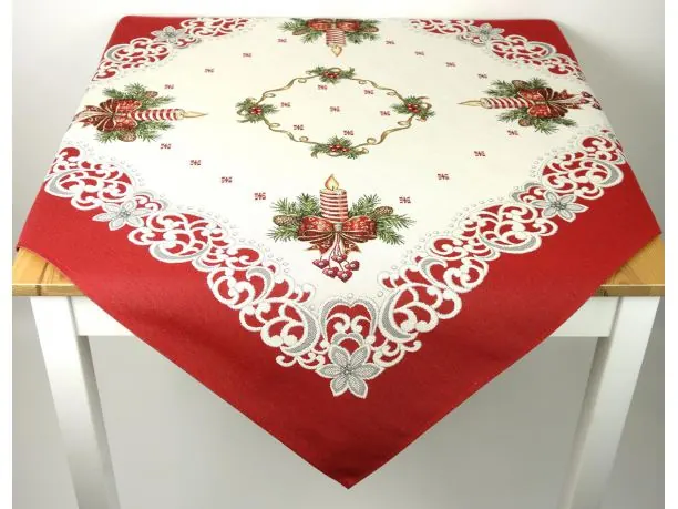 Obrus gobelinowy świąteczny 100x100 cm stroik ze świeczką wz 201 SlodkieSny