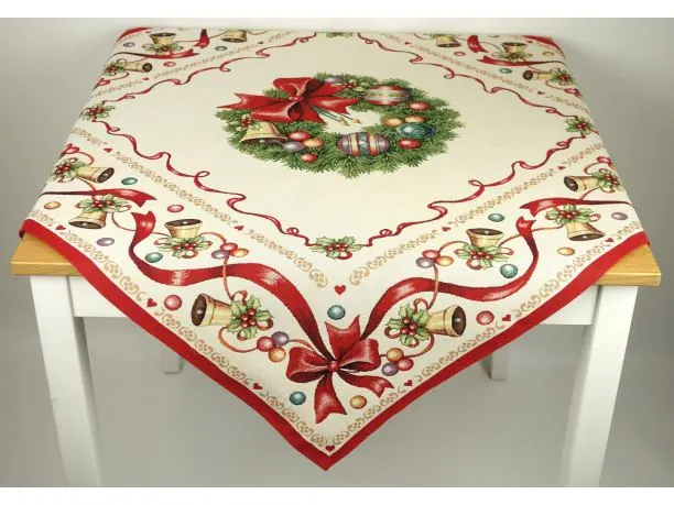 Obrus gobelinowy świąteczny 100x100 cm stroik, kokardka wz 202 SlodkieSny