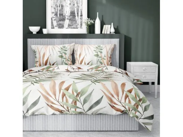 Pościel satynowa 160x200+2/70x80/ liście wz 4535 b