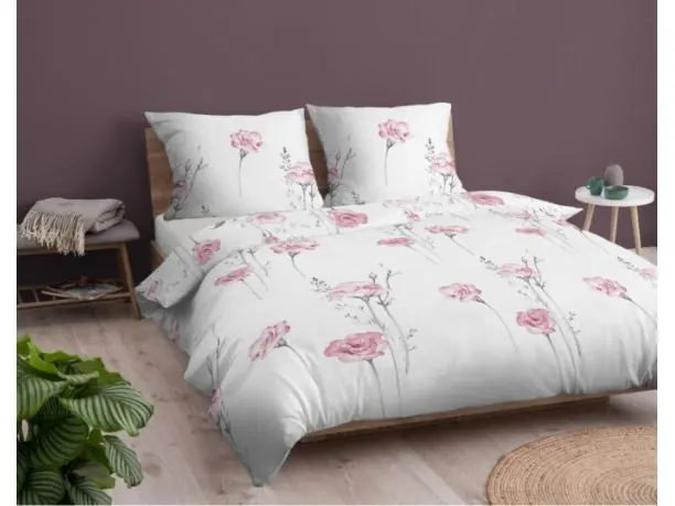 Pościel z bawełny 220x200 +2/70x80 różowe różyczki wz.4460 b