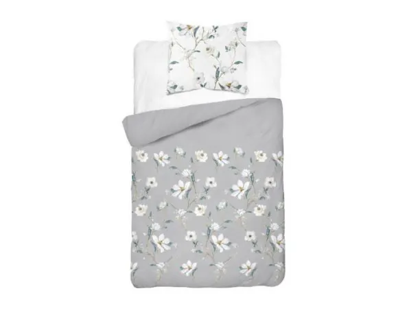 Pościel flanelowa 140x200+1/70x80 białe popielate piwonie