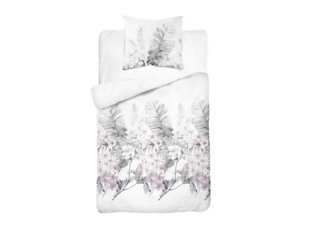 Pościel flanelowa 140x200+1/70x80 różowo szare piórka