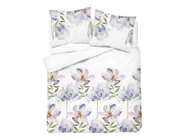 Pościel flanelowa 220x200+2/70x80 biało fioletowe kwiaty