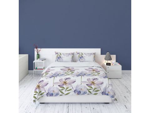 Pościel flanelowa 220x200+2/70x80 biało fioletowe kwiaty