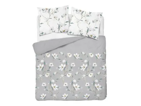 Pościel flanelowa 220x200+2/70x80 białe popielate piwonie